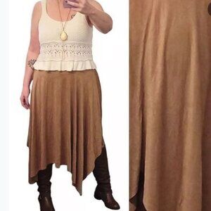 Sensational Collection Tan Faux Suede Handkerchief Hem Midi Skirt 2X